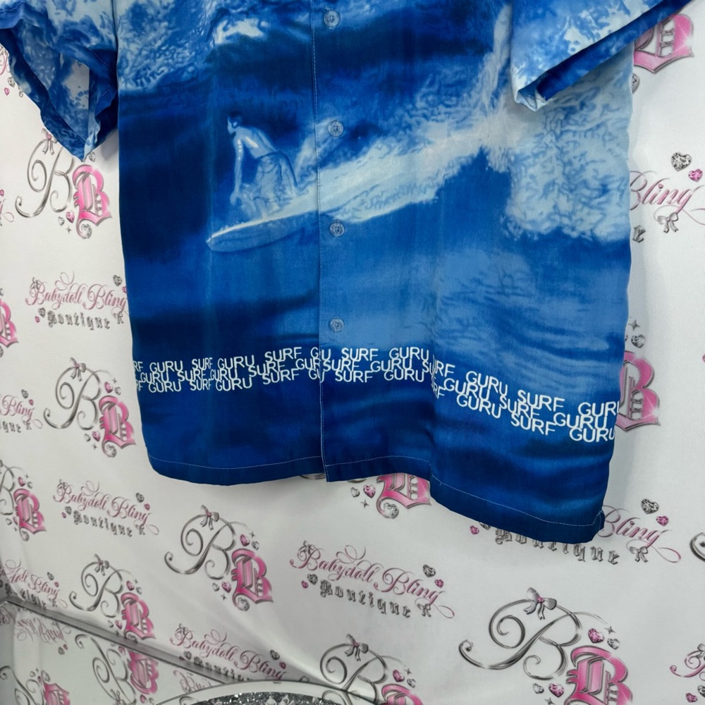 Surf guru button up Tshirt vintage surf πββοΈ scene Ocean Wave Print y2k Shirt - Picture 3 of 9